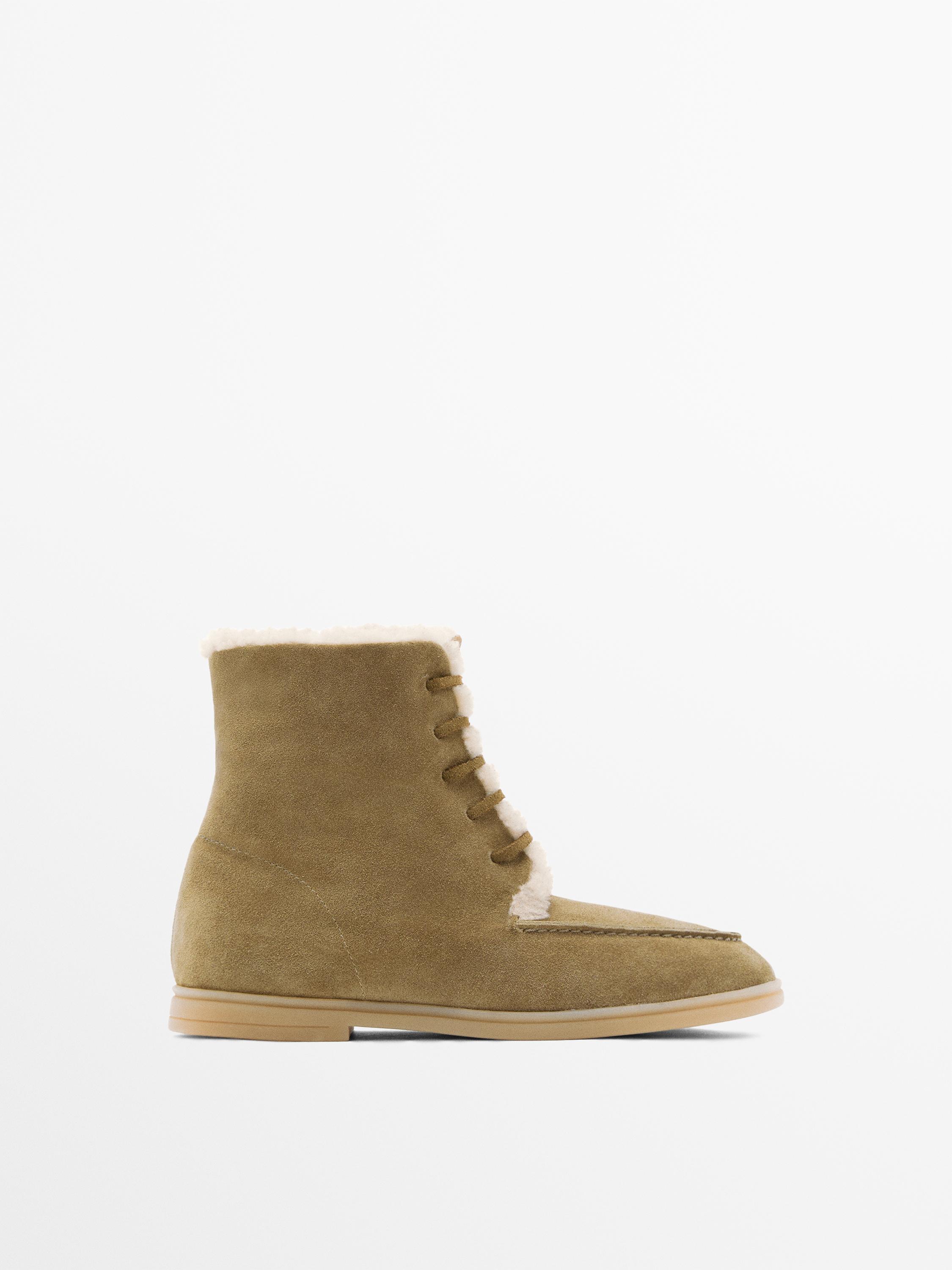 Flat split leather ankle boots with lining